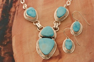 Genuine Kingman Blue Turquoise Necklace and Earrings Set